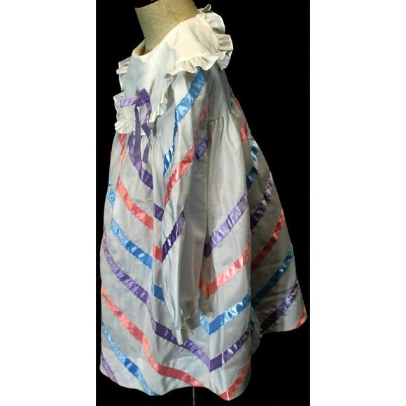 VTG 80s Rare Editions Girls Dress sz 6 White Multicolored Striped Long Sleeve - Picture 5 of 11